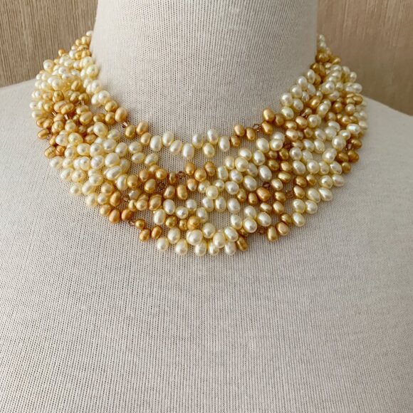 Vintage Cream and Gold Multi-strand Pearl Necklace - Picture 2 of 7